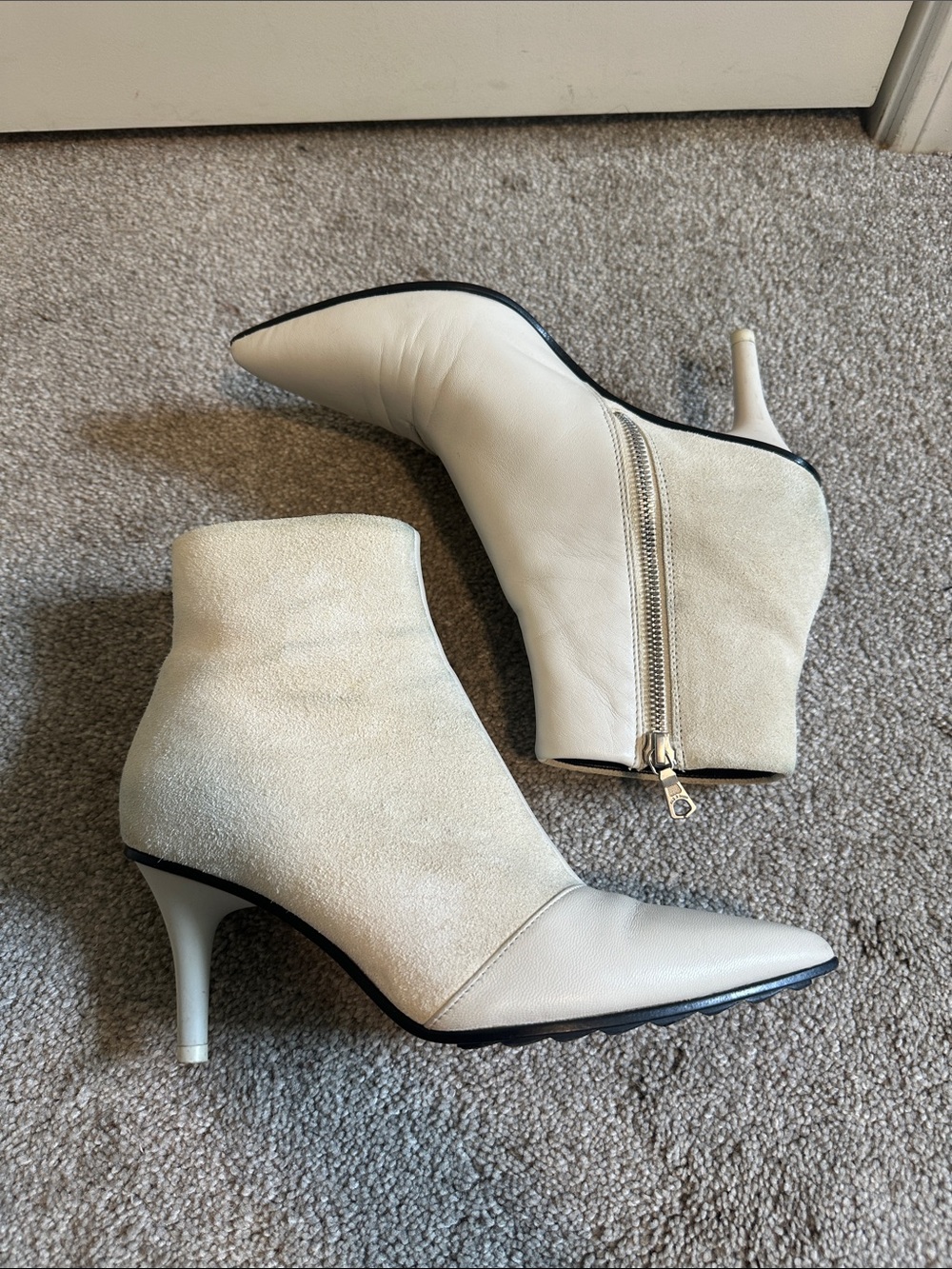 EUC Rag & Bone Beha Leather Suede Heeled Bootie in White Ivory Moto size US7 - Picture 9 of 15